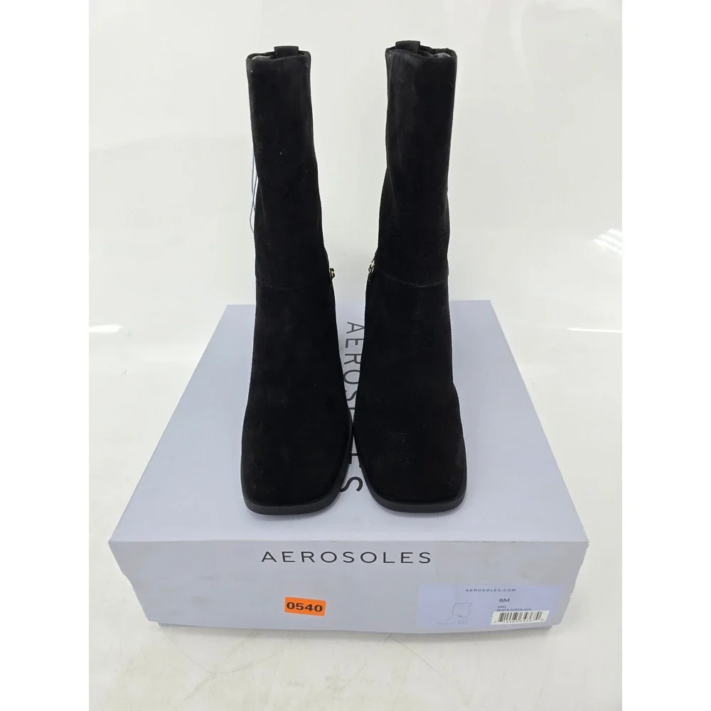 Aerosoles Oro Mid-Calf Boots Womens 8M Black Suede Block Heel -New